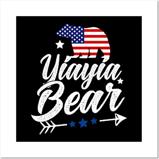 Yiayia Bear Patriotic Flag Matching 4th Of July Posters and Art